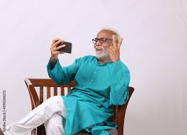 cool bearded indian old man using