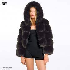 Black Faux Fur Jacket With Hood Gia