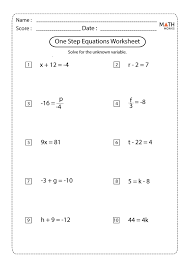 One Step Equations Worksheets Math Monks