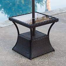 Patio Square Side Table With Glass Top