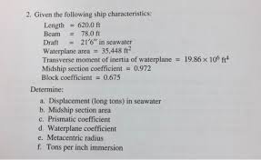 following ship characteristics length