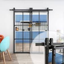 Bypass Double Glass Barn Door With Side