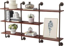 Industrial Pipe Wall Shelf Solid Wood