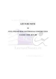 Civil Engineering Materials And Construction Note Pdf