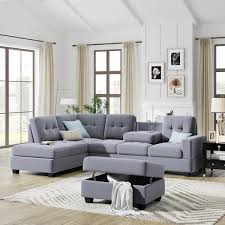 3 Piece Fabric L Shaped Sectional Sofa