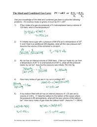 Gas Law Problems Worksheet Ideal Gas
