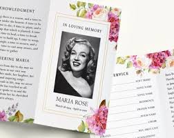Funeral Program Editable Template Printable Purple Rose Etsy