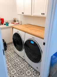 The scheduled laundry room finish date is wednesday so we're down to the wire! Easy Butcher Block Counter Diy Our Laundry Room Reveal