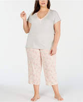 Plus Size Knit Cotton Short Sleeve Top Capri Pajama Pants Set