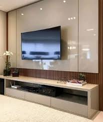 Silver Wooden Tv Wall Unit Hall Room