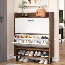 brown oak 24 pairs shoe storage cabinet