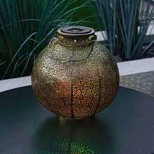 Solar Antique Brass Moroccan Lantern