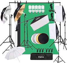 Amazon Com Kshioe Photography Lighting Kit Umbrella Softbox Set Continuous Lighting With 6 5ftx9 8ft Background Stand Backdrop Support System For Photo Studio Product Portrait And Video Shooting Camera Photo