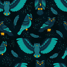 blue owls wild birds print