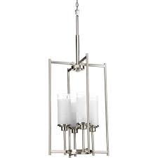 Progress Lighting Alexa Collection 4 Light Brushed Nickel Foyer Pendant With White Linen Glass P3977 09 The Home Depot