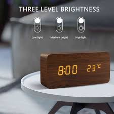 wooden alarm clock digital table wake