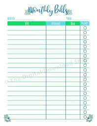 Monthly Bill Tracker Printable Floral Bill Payment Tracker