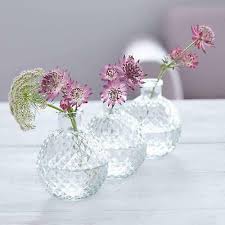 3 clear glass round bud vases mini ball