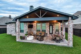 Patio Cover With Fire Pit In Harvest Green