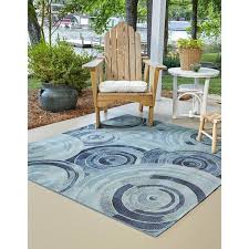 unique loom outdoor rippling area rug 6 x 6 square light blue