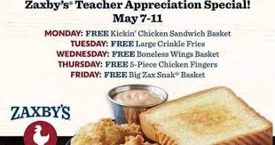 teachers eat free all week at zaxby s