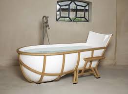 the frame of a chair into a bathtub