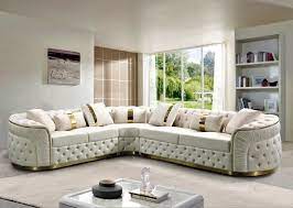 gold velvet upholstered sectional sofa