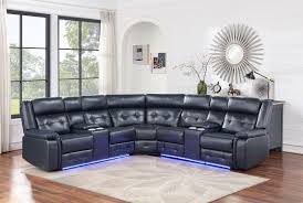 Navy Blue Faux Leather Reclining Sofa