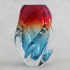 Blue And Red Handblown Art Glass Vase