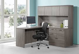 slate gray l shaped desk with hutch and