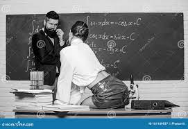 Smart and Sexy. Teacher Seduce Student To Study. Woman Sit on School Desk.  Sensual Girl in Mini Skirt Stock Image - Image of teacher, beard: 181189937