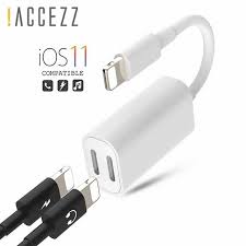 Accezz Double Charging Lighting Adapter For Iphone Audio For Iphone X 7 8 Plus Ios Splitter Earphone 2 In 1 Aux Cable Conver Audio Adapter Iphone Price Iphone