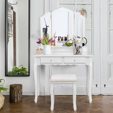 costway white vanity set tri with