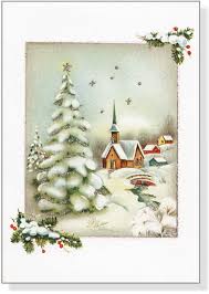 Vintage Winter Church Small Boxed Holiday Cards Christmas