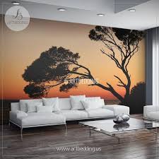 Sunset Tree Silhouettes Wall Mural