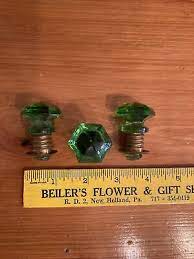 Lot Of 3 Matching Green Glass Cabinet