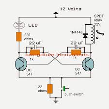 What i'm hoping to find is a 12 volt latching relay, i will use a momentary push button to turn on and off the latching relay. 5 Interesting Flip Flop Circuits Load On Off With Push Button Homemade Circuit Projects