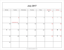 Moon Calendar July 2017 Calendar Template 2019