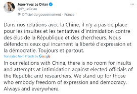 Chinese missions to international organizations and representative offices abroad. France Warns Chinese Envoy For Ignoring Foreign Ministry Summons Over Threatening Tweets