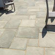 weathered york flagstones paving and