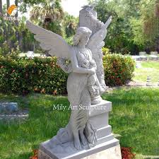 white marble guardian angel headstone