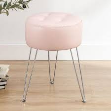 pink tufted faux leather vanity stool