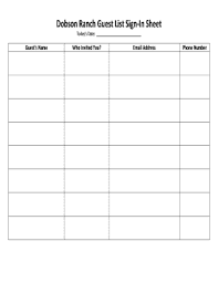 Fillable Online Dobson Ranch Guest List Sign In Sheet Fax