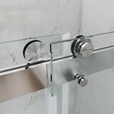 Mcocod 60 In W X 76 In H Double Sliding Frameless Shower Door In Brushed Nickel With Soft Closing And 3 8 In 10 Mm Glass