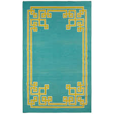 yellow greek key border blue hand woven rug