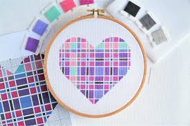 Pattern Tartan Heart Cross Stitch Chart Easy Bright Modern Pattern Happy Colours Heart Shaped Design For 14 Count Dmc Thread Key