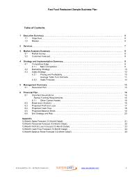 The table of contents in a professional business plan introduces your new business to investors, suppliers and prospective business partners. Fast Food Business Plan Table Of Contents Sample Plan Llc