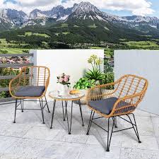 Gymax 3pcs Rattan Patio Bistro Set