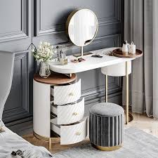 modern makeup vanity table with led lighted mirror dressing table with movable tray top 3 solid wood drawer without stool white 3 drawer