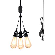 Vintage Open Bulb Pendant Light 3 Lights Glass Plug In Hanging Light In Black For Restaurant Beautifulhalo Com